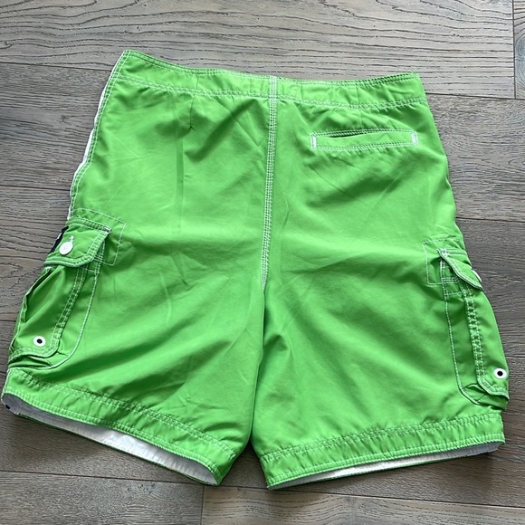 Mens Abercrombie & Fitch Cargo Mesh Lined Green w/White Stripes Swim Trunks- L - Picture 3 of 7